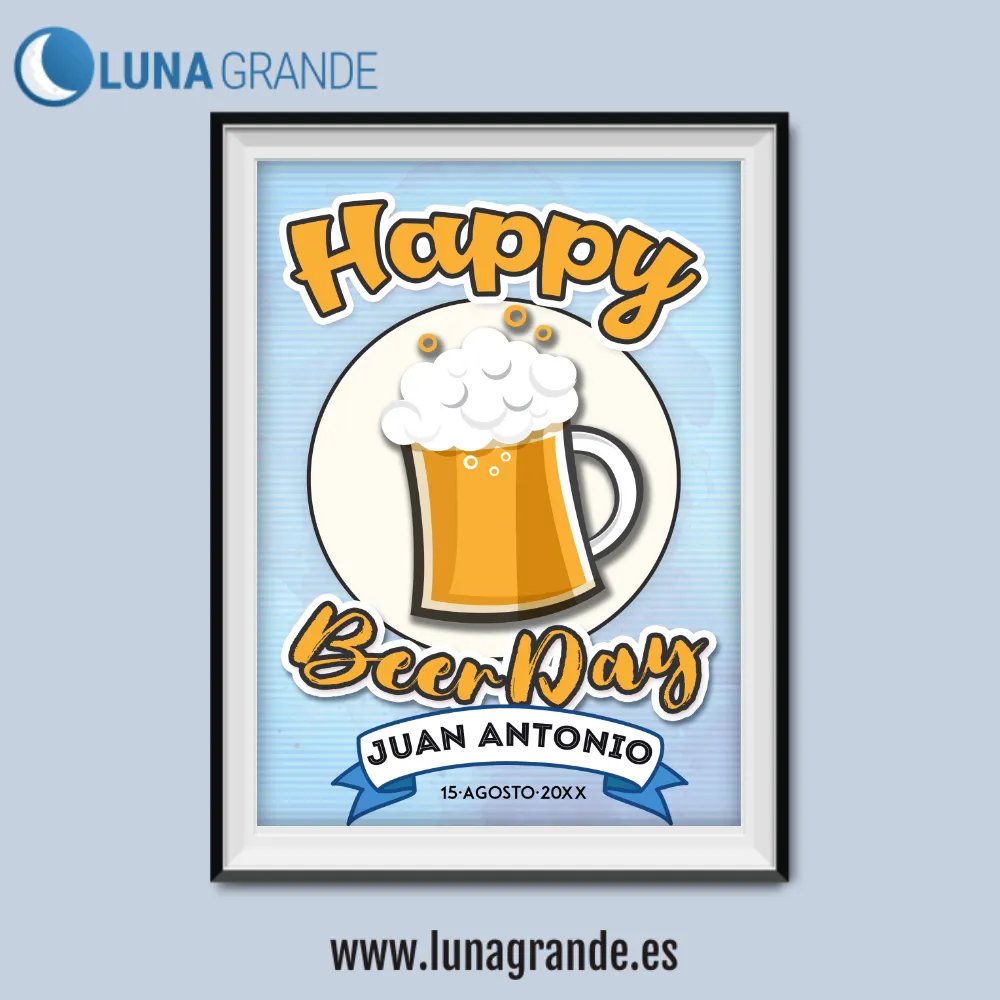 Lámina Cumpleaños Cerveza 2 Lámina de Cumpleaños para regalar Happy Beerday