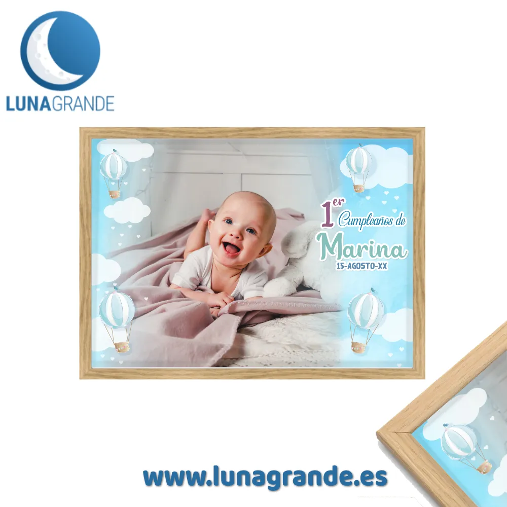 Lámina cumpleaños globos 3 Lamina personalizada para cumpleaños con marco - globos - niña