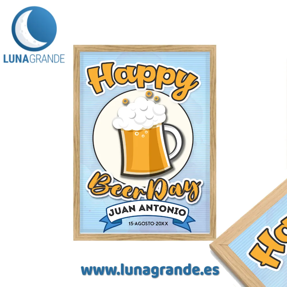 Lámina Cumpleaños Cerveza 1 Lámina de Cumpleaños para regalar Happy Beerday
