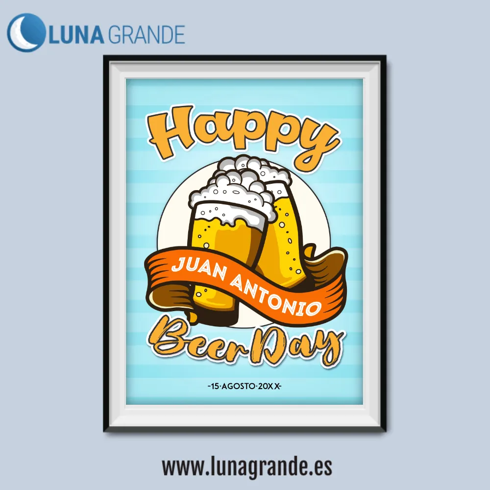 Lámina Cumpleaños Cerveza 3 Láminas personalizadas cumpleaños - happy beer day
