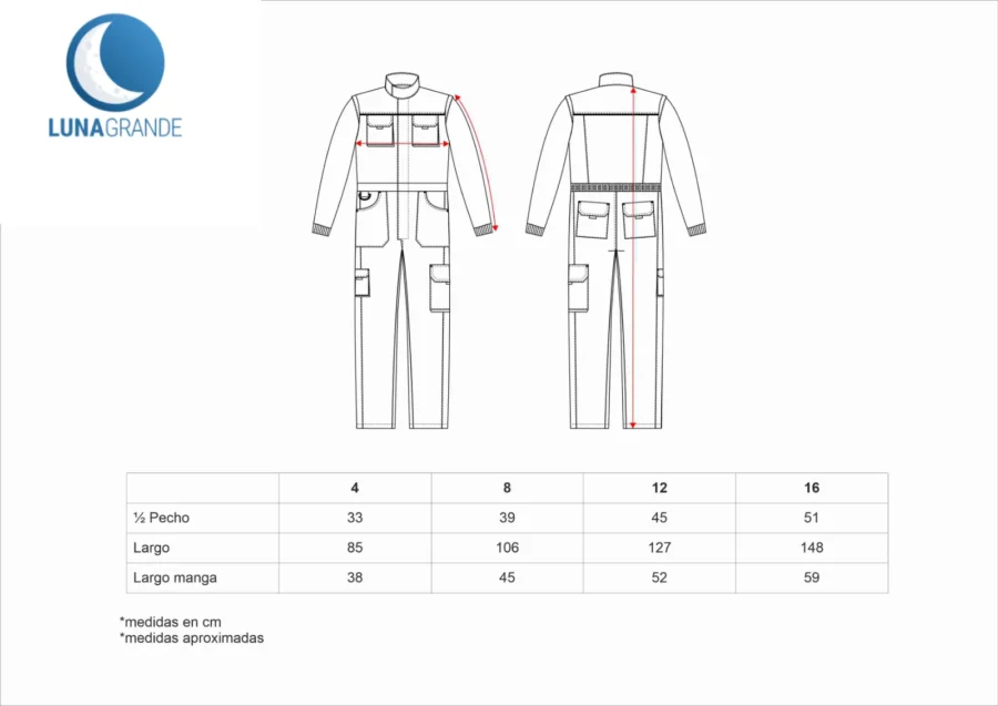 Mono Mecánico Infantil personalizado 11 Medidas y tallas de buzo infantil de trabajo
