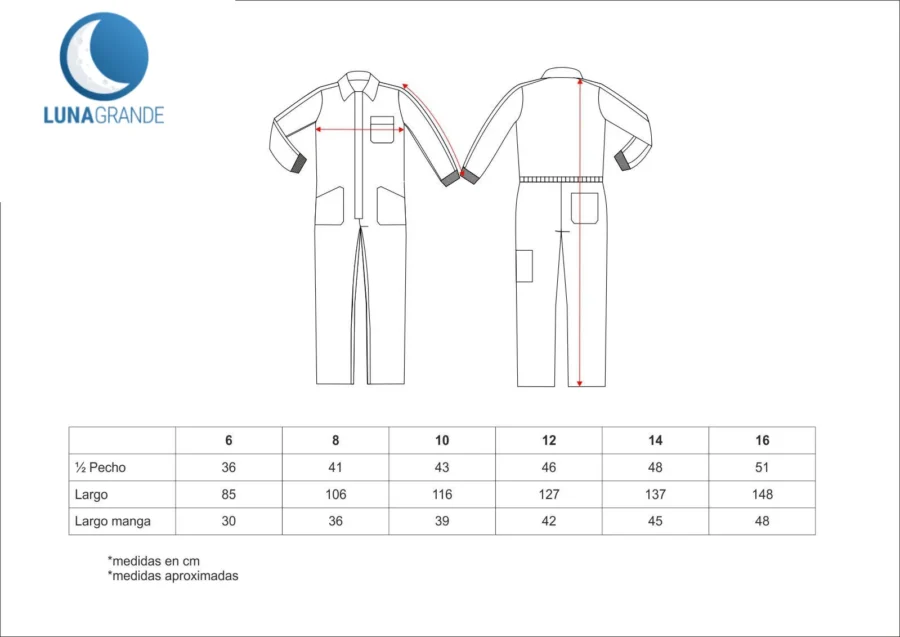 Mono Agrícola Infantil de Trabajo 10 Tabla de Medidas y tallas de mono infantil agrícola