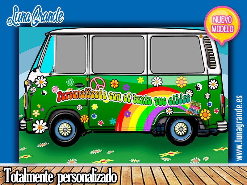 Nuevo Photocall furgoneta hippie en verde oscuro