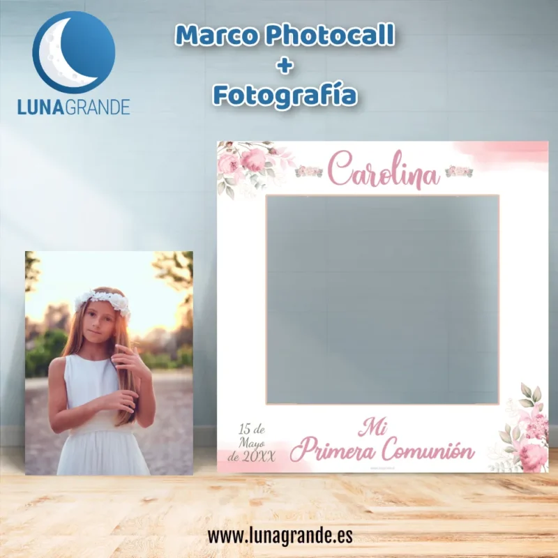 Photocall Marco Comunión Floral Rosas Pastel + Fotografía