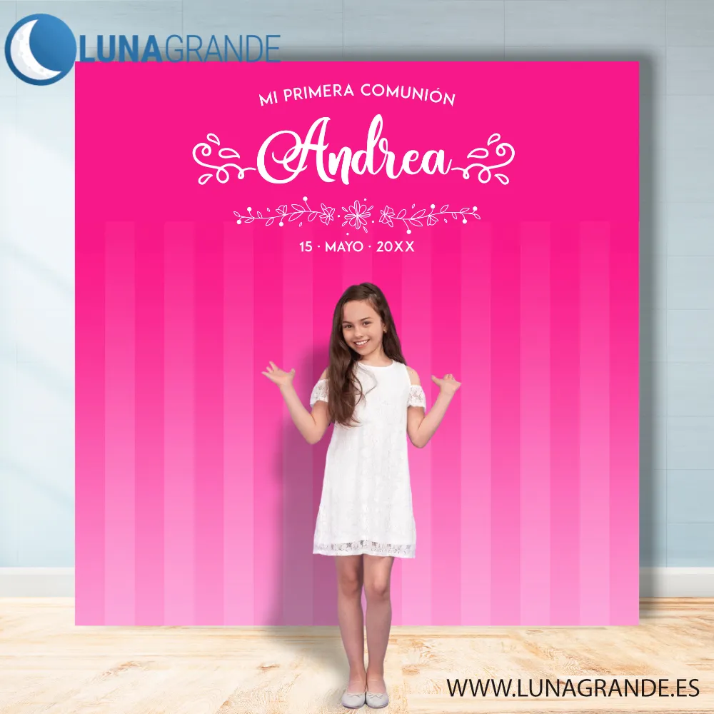 Photocall Comunión Lona Líneas Rosas 1 Photocall Primera Comunión Niña
