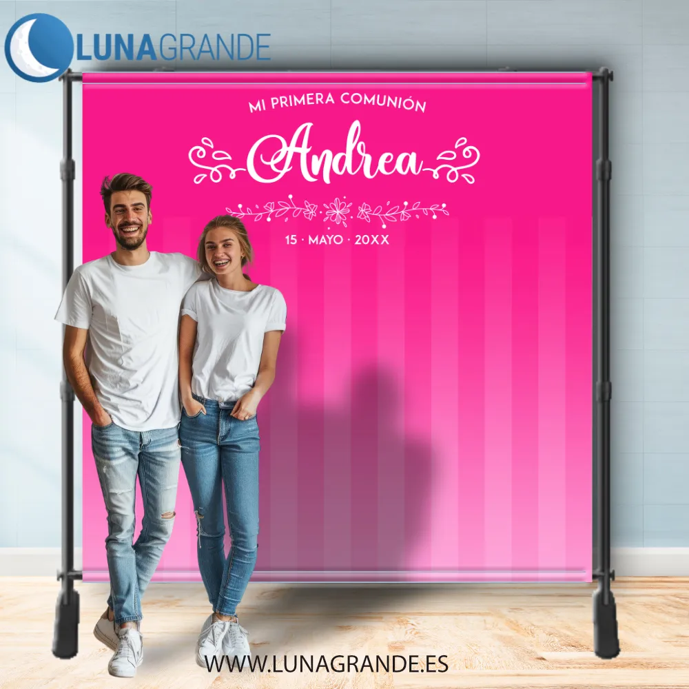 Photocall Comunión Lona Líneas Rosas 3 Photocall Primera Comunión Rosa