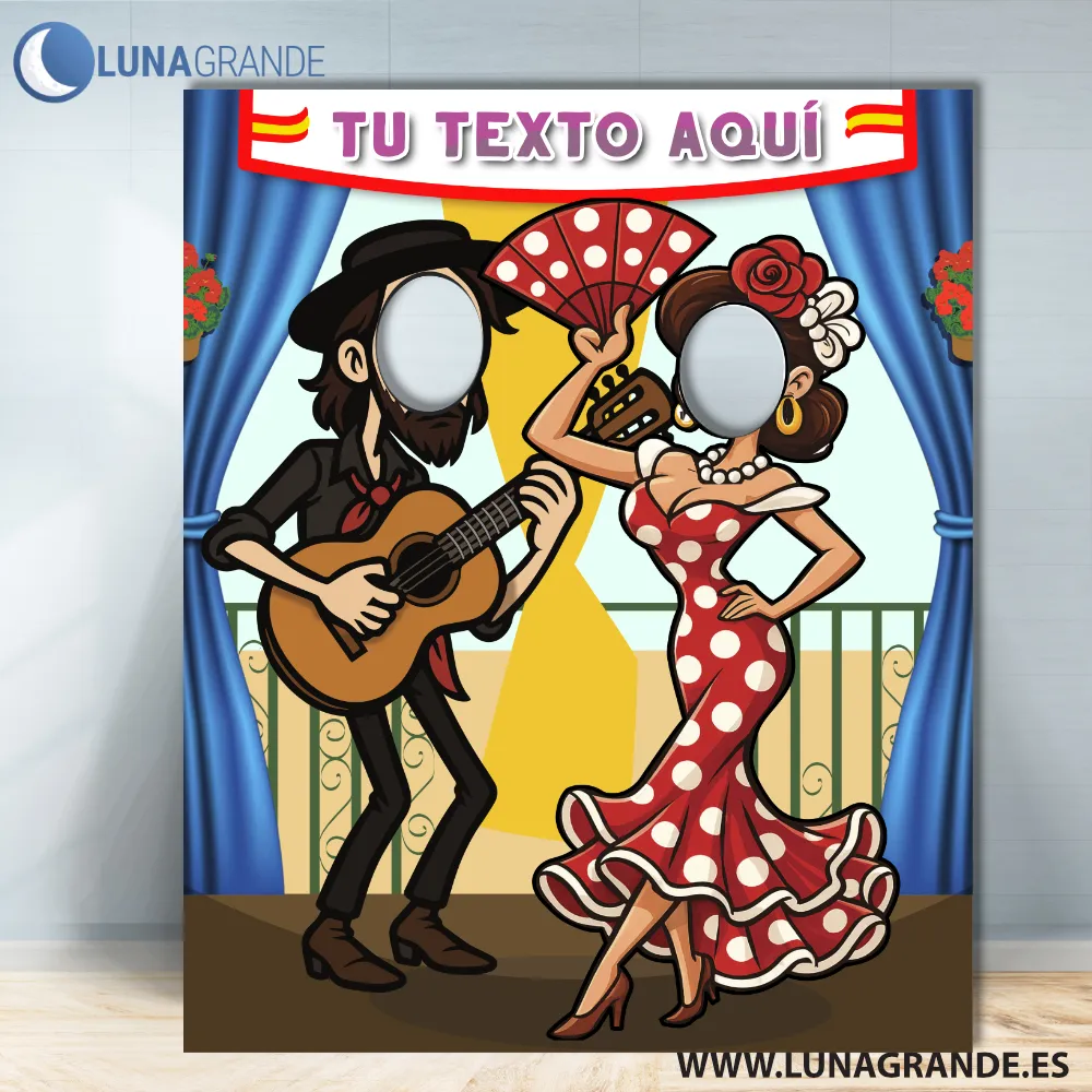 Photocall Flamenco Sevillanas 1 detalle photocall flamenco pareja bailaora y guitarrista