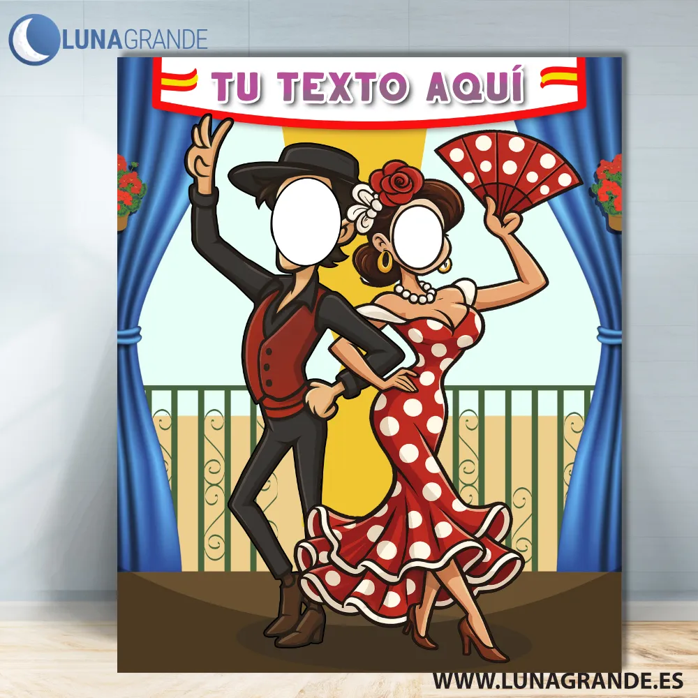 Photocall Flamenco Sevillanas 5 photocall flamenco pareja sevillana con huecos para caras