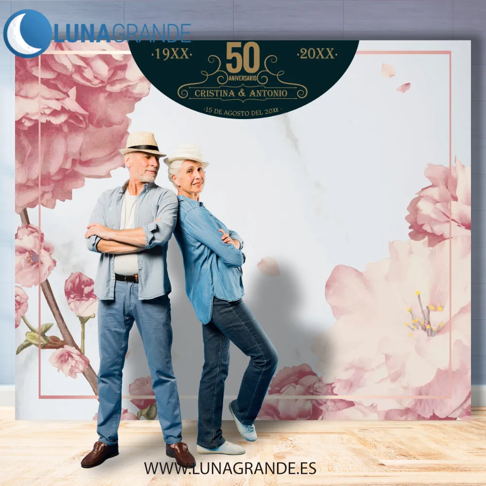 Photocall Aniversario Floral 7 Photocall personalizado para bodas de oro