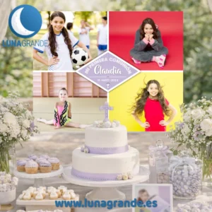 Comuniones por las nubes: cómo hacer una celebración preciosa sin disparar el presupuesto 4 Primera Comunión niña - Fondo Mesa dulce Collage