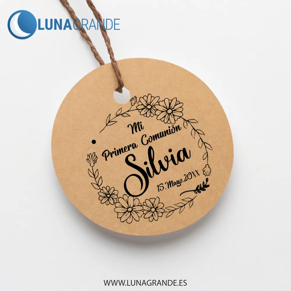 Sello de Goma Personalizado Mi Primera Comunión: Diseño Margaritas Boho 4 Sellos de caucho y madera Comunión Floral Margaritas