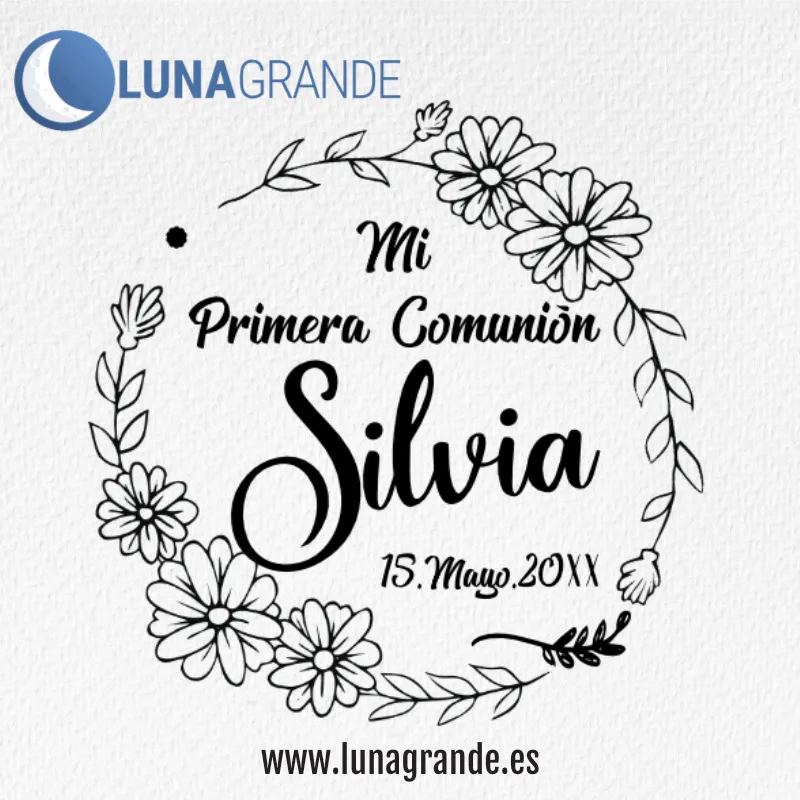Sello de Goma Personalizado Mi Primera Comunión: Diseño Margaritas Boho 2 Sellos de madera Primera Comunión Floral Margaritas