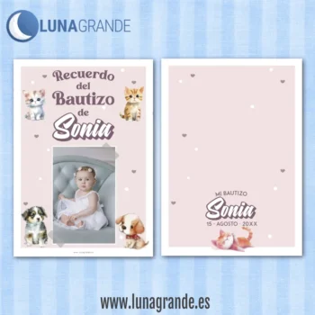 Tarjetas de recordatorio bautizos - animalitos