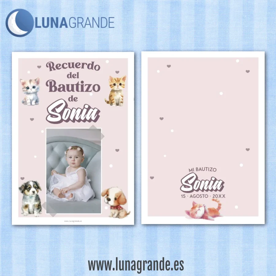 Tarjetas de recordatorio bautizos - animalitos