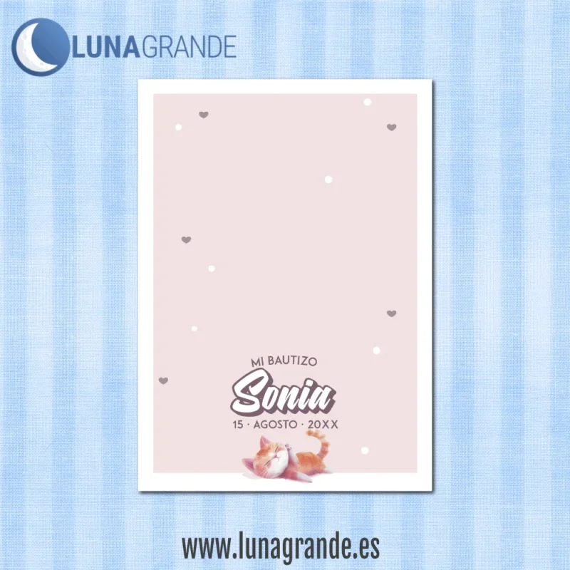 Tarjetas recordatorio bautizo reverso - gatitos y perritos