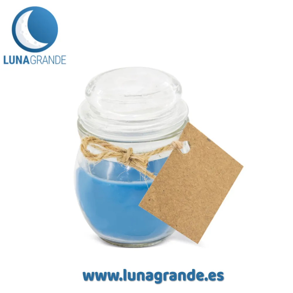 Vela tarro de cristal 5 Vela en tarro de cristal con etiqueta kraft - azul con aroma oceánico
