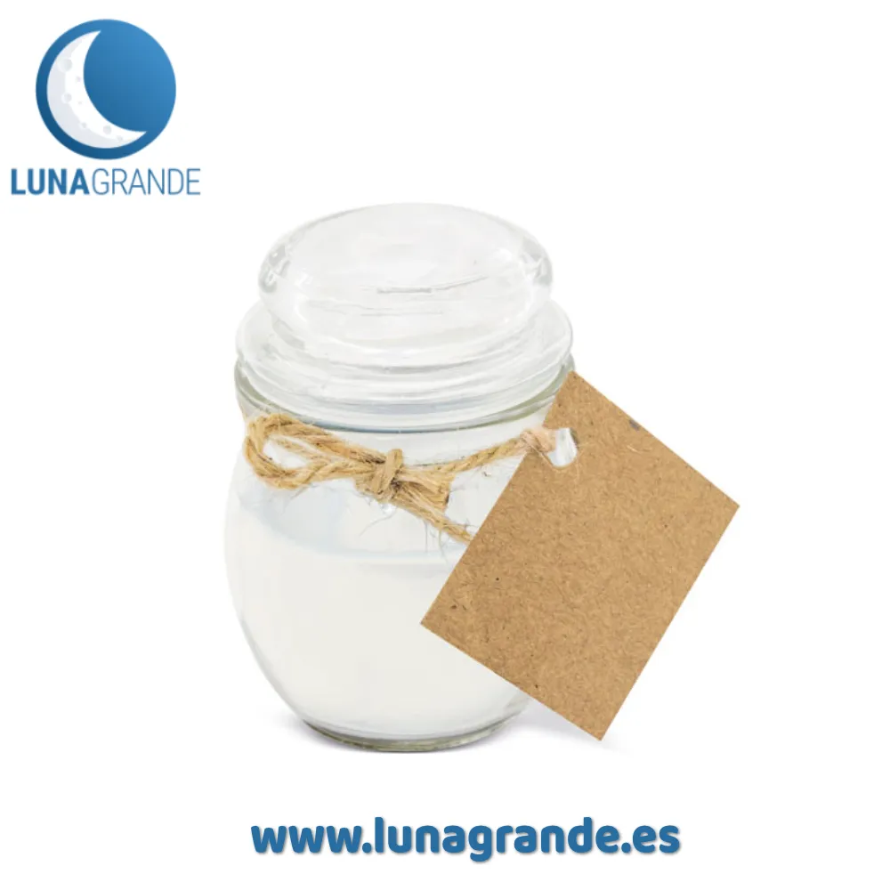 Vela tarro de cristal 4 Vela en tarro de cristal con etiqueta kraft - blanca con aroma a coco