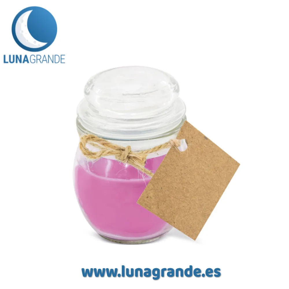 Vela tarro de cristal 2 Vela en tarro de cristal con etiqueta kraft - rosa con aroma rosas