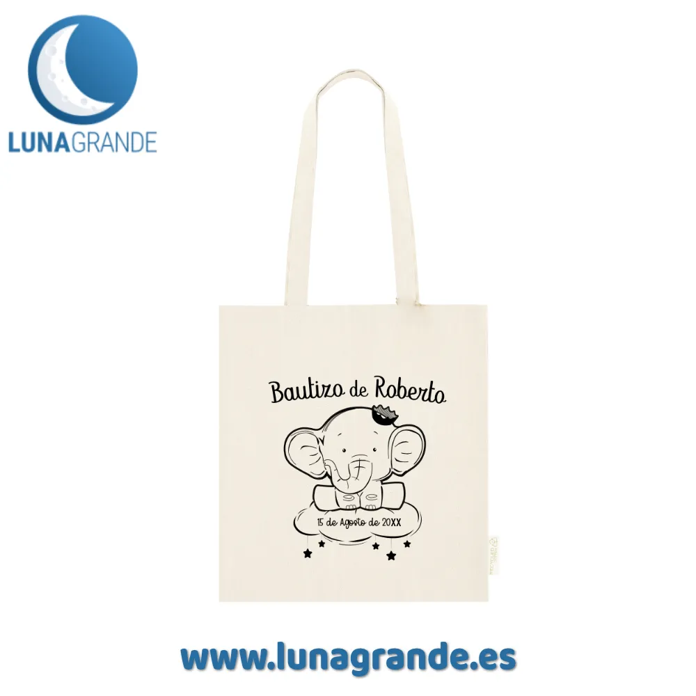 Bolsas de Algodón Personalizadas para Bautizo – Elefante 5 Bolsa de tela para bautizo personalizada con elefante en negro