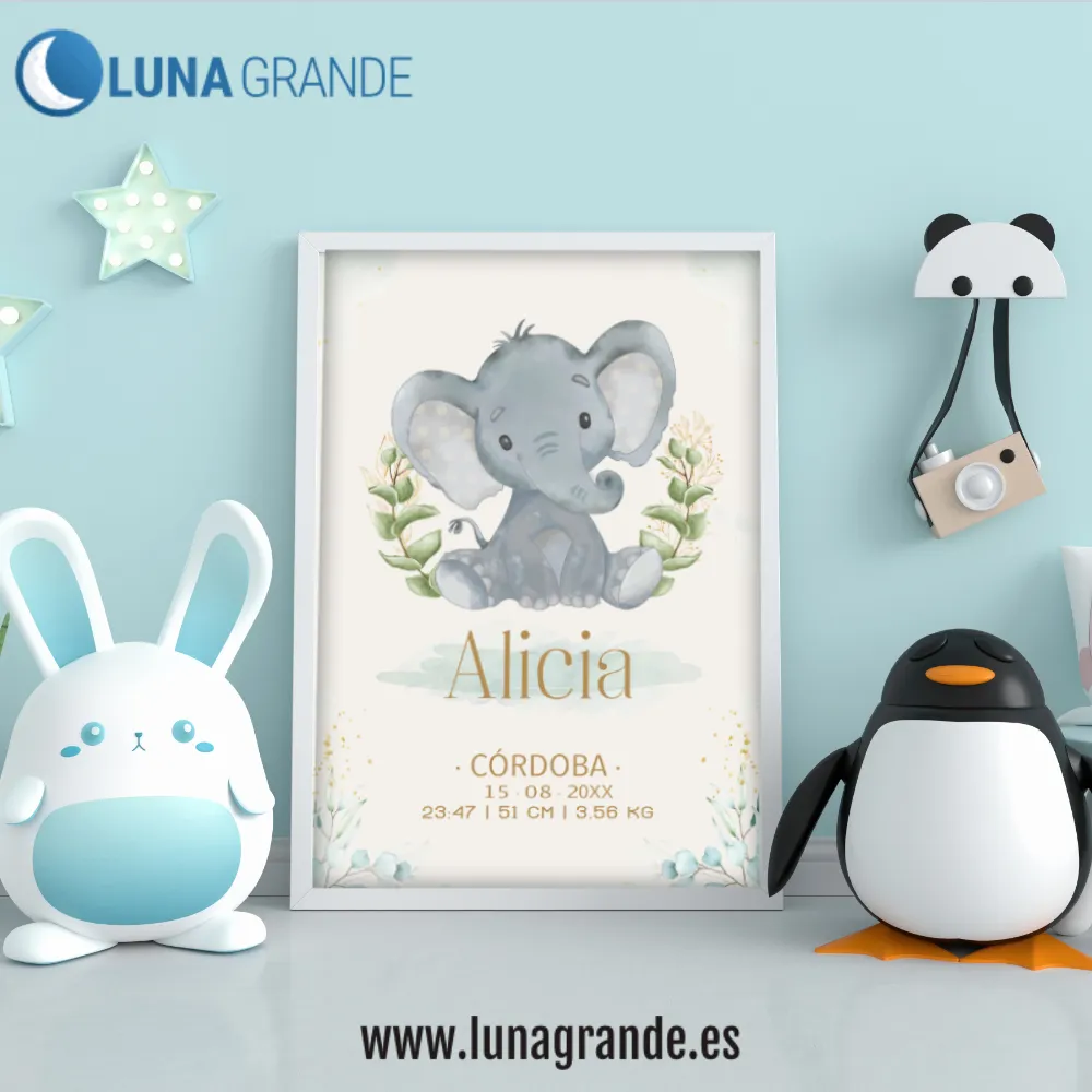 Lámina Nacimiento elefante 2 lámina natalicio niño - elefante sin marco